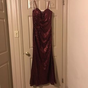 Christina Wu Burgundy Sequin Prom Dress
